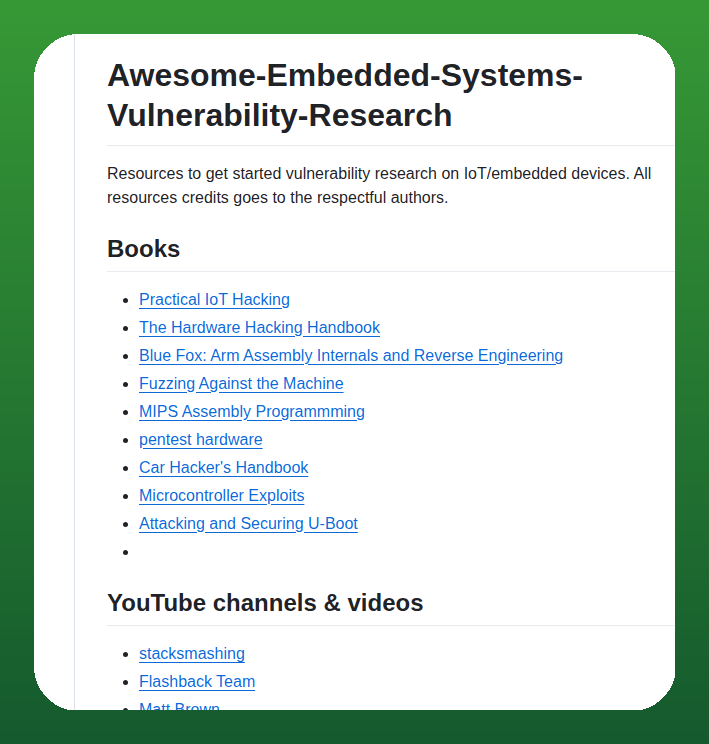 Iamalch3mist Awesome Embedded Systems Vulnerability Research screenshot