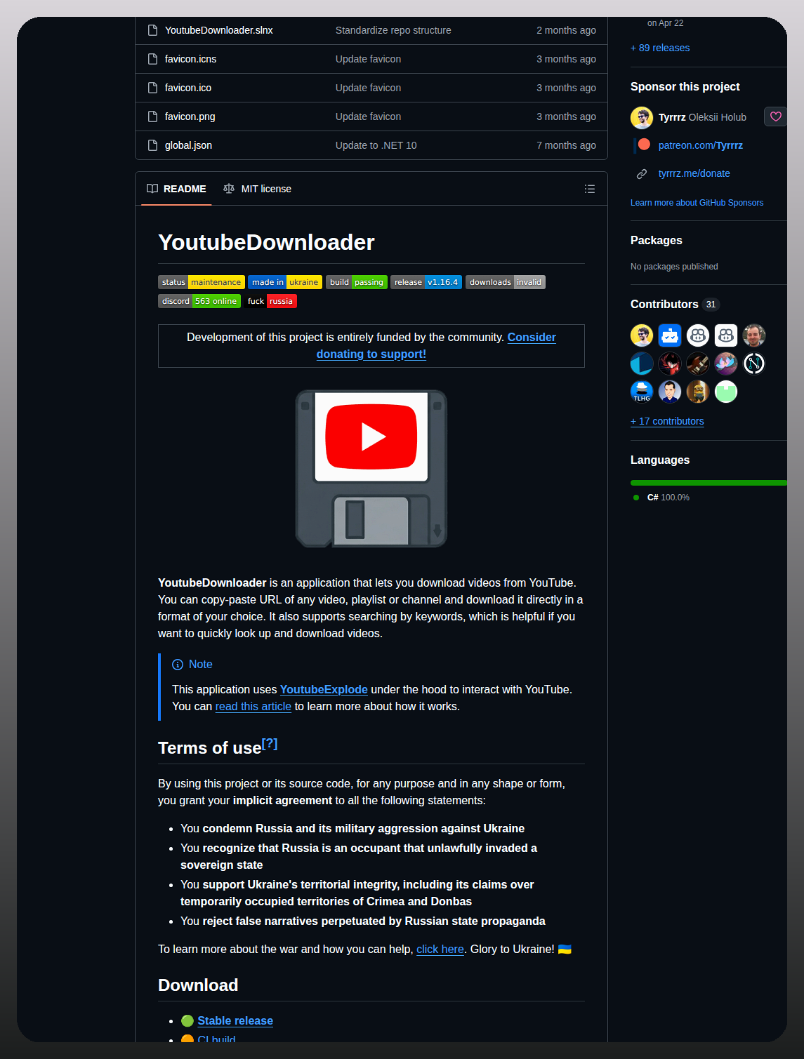 Tyrrrz Youtubedownloader screenshot