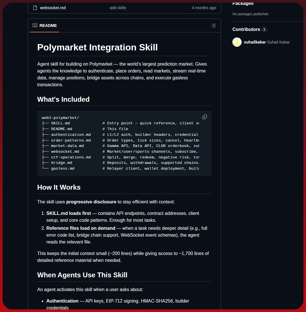 Polymarket Agent Skills screenshot