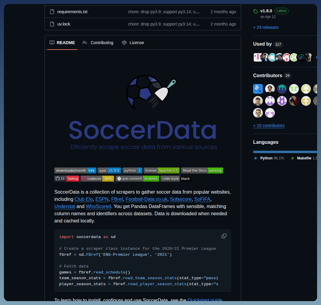 Probberechts Soccerdata screenshot
