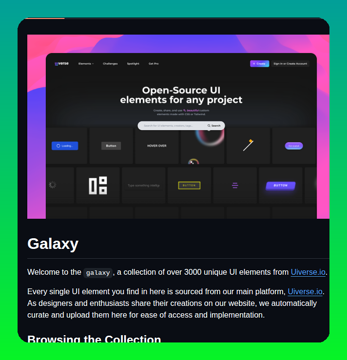 Uiverse Io Galaxy screenshot