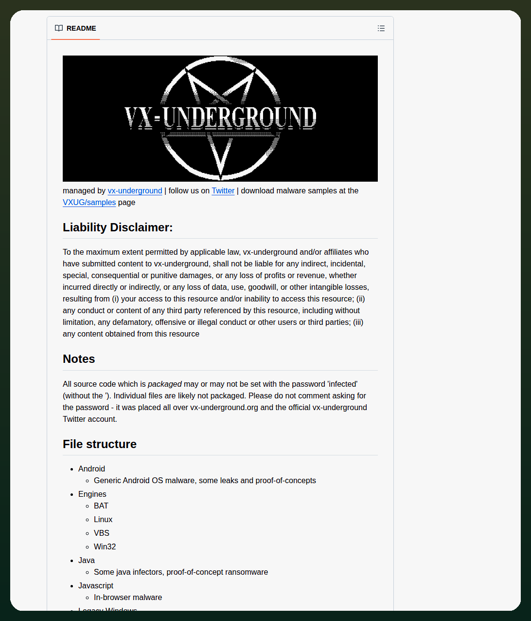 Vxunderground Malwaresourcecode screenshot