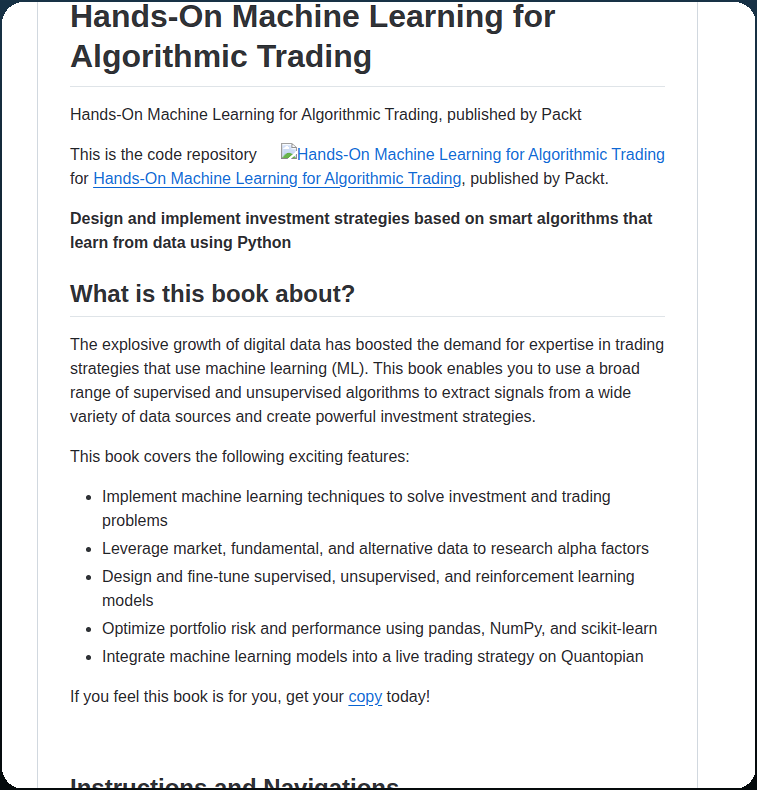 Packtpublishing Hands On Machine Learning For Algorithmic Trading screenshot