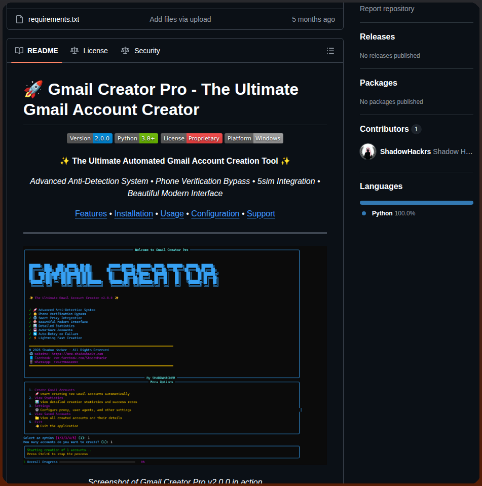 Shadowhackrs Gmail Account Creator screenshot