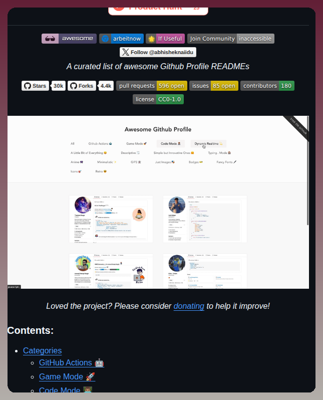 Abhisheknaiidu Awesome Github Profile Readme screenshot