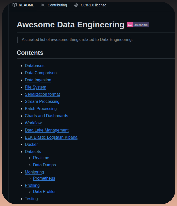 Igorbarinov Awesome Data Engineering screenshot