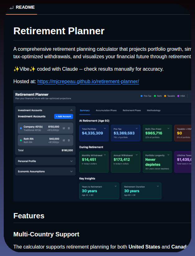 Mjcrepeau Retirement Planner screenshot