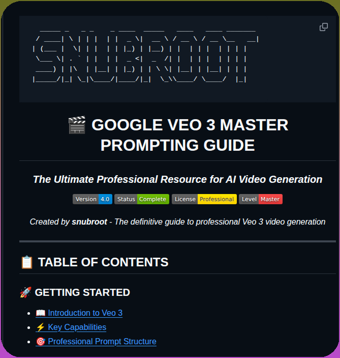 Snubroot Veo 3 Prompting Guide screenshot