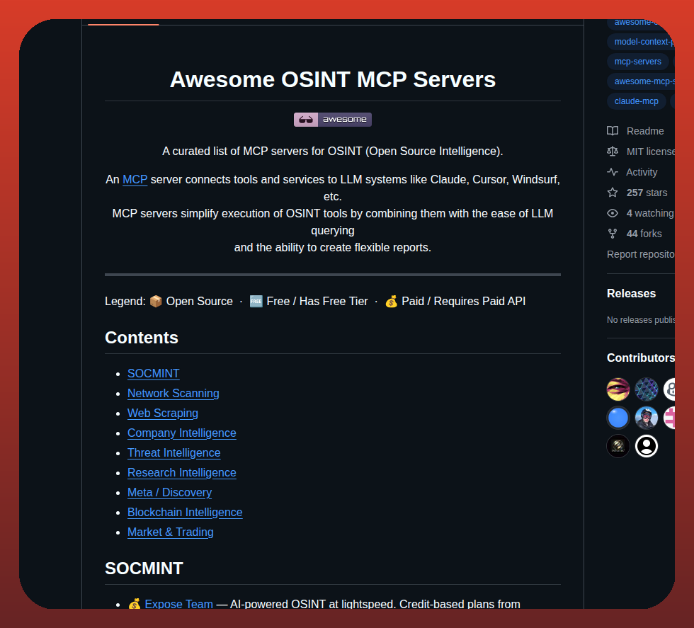 Soxoj Awesome Osint Mcp Servers screenshot