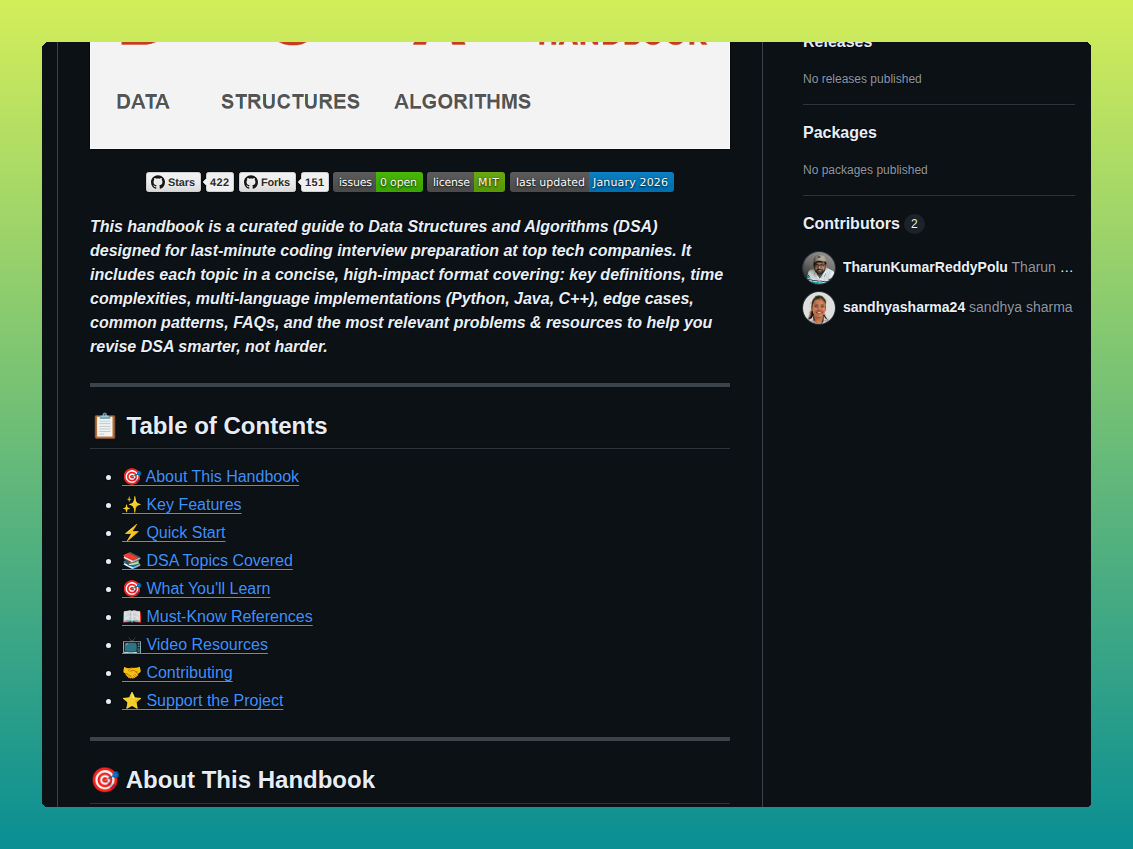 Tharunkumarreddypolu Dsa Handbook For Coding Interviews screenshot