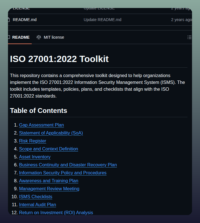 Pehanin Iso 27001 2022 Toolkit screenshot