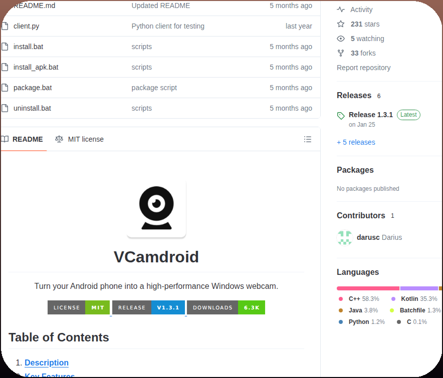 Darusc Vcamdroid screenshot