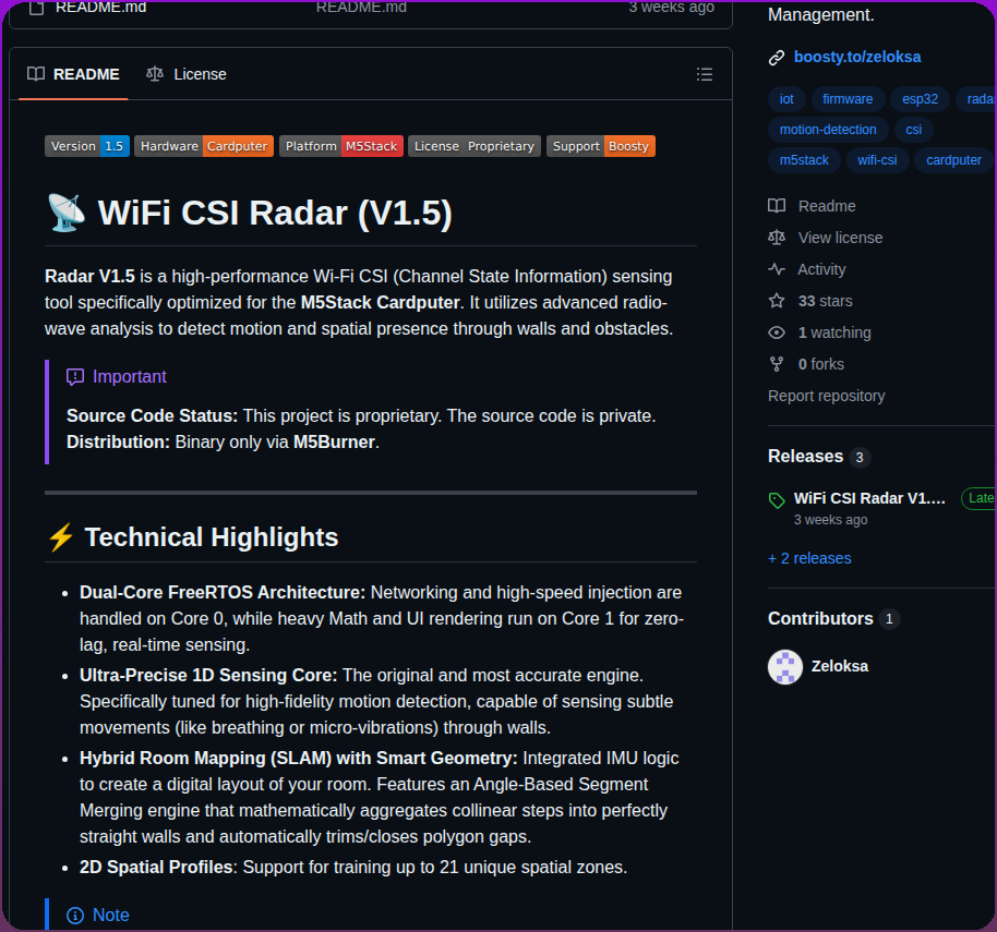 Zeloksa Cardputer Adv Csi Radar screenshot