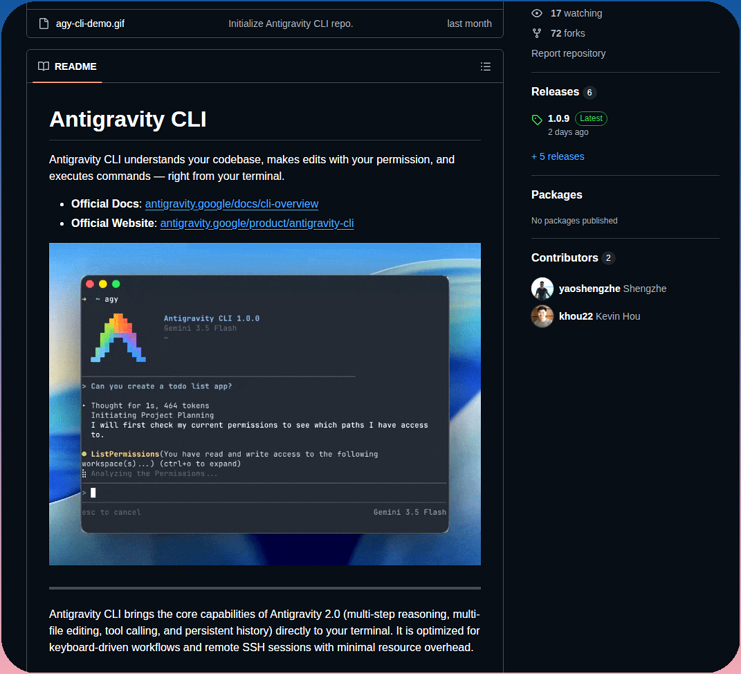 Google Antigravity Antigravity Cli screenshot
