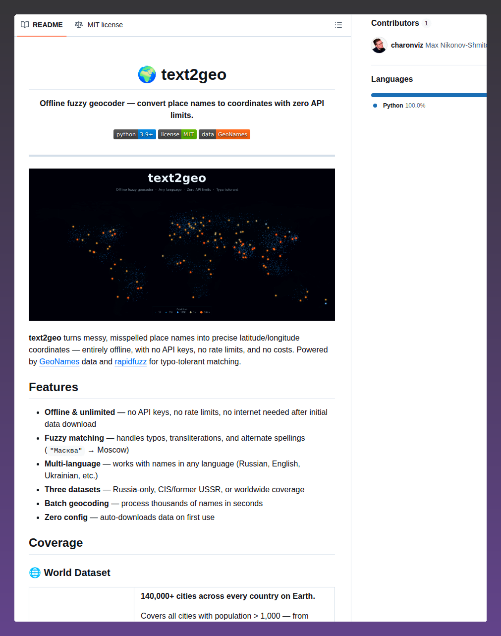 Charonviz Text2geo screenshot