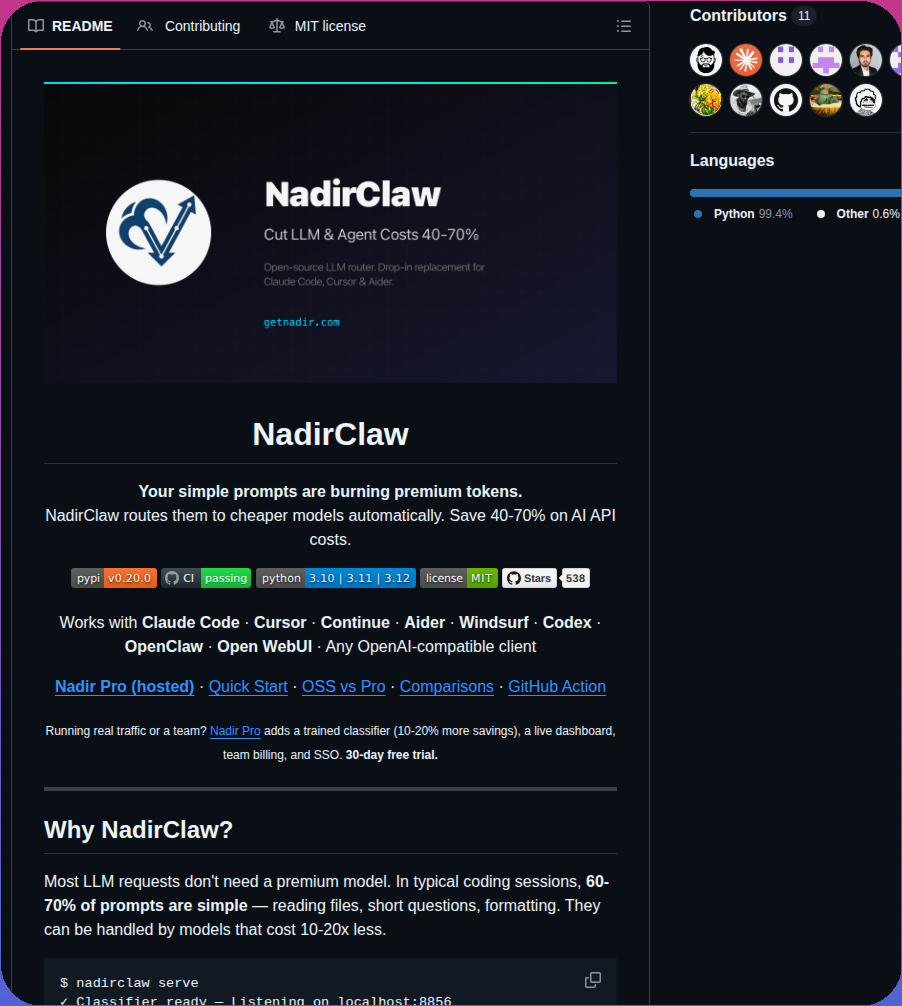 Nadirrouter Nadirclaw screenshot