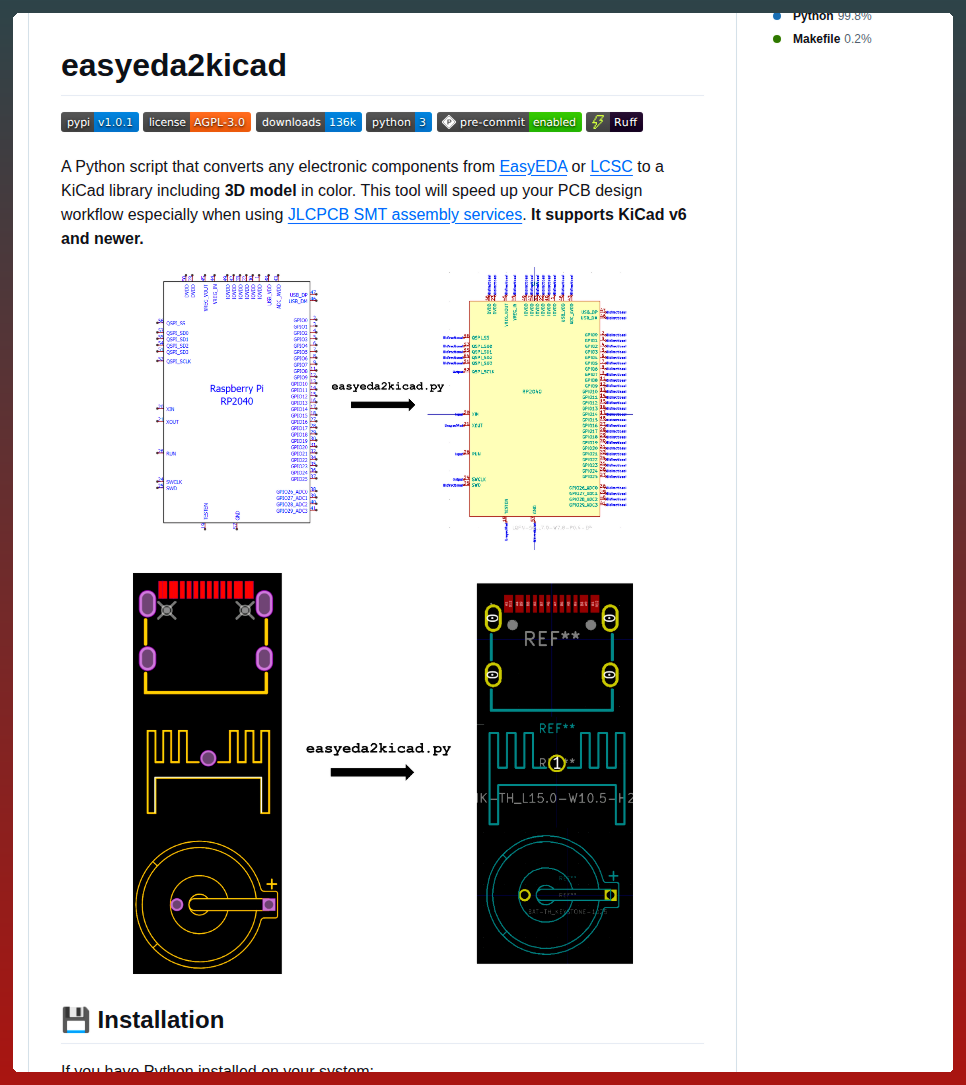 Upesy Easyeda2kicad.py screenshot