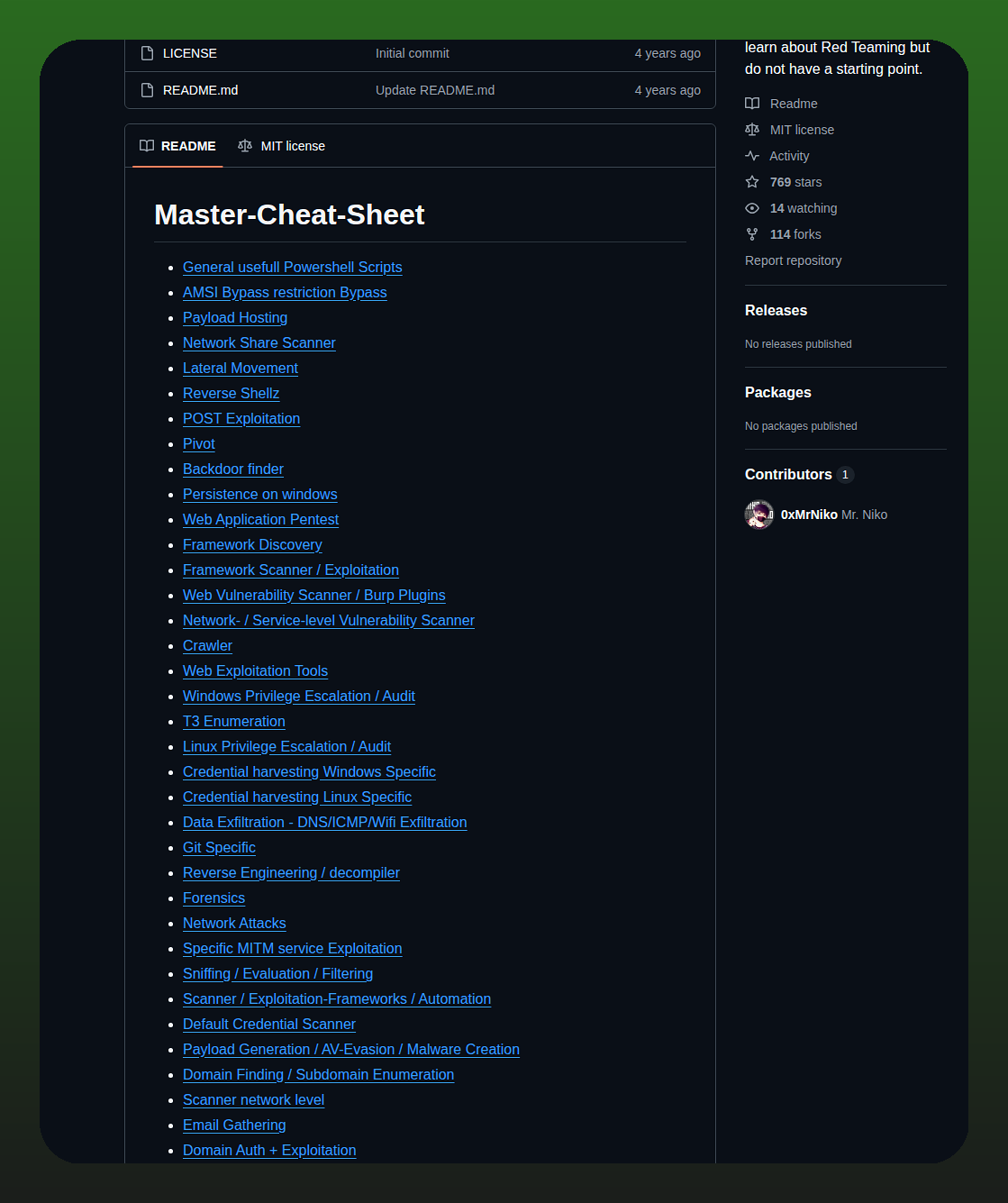 0xmrniko Awesome Red Teaming screenshot