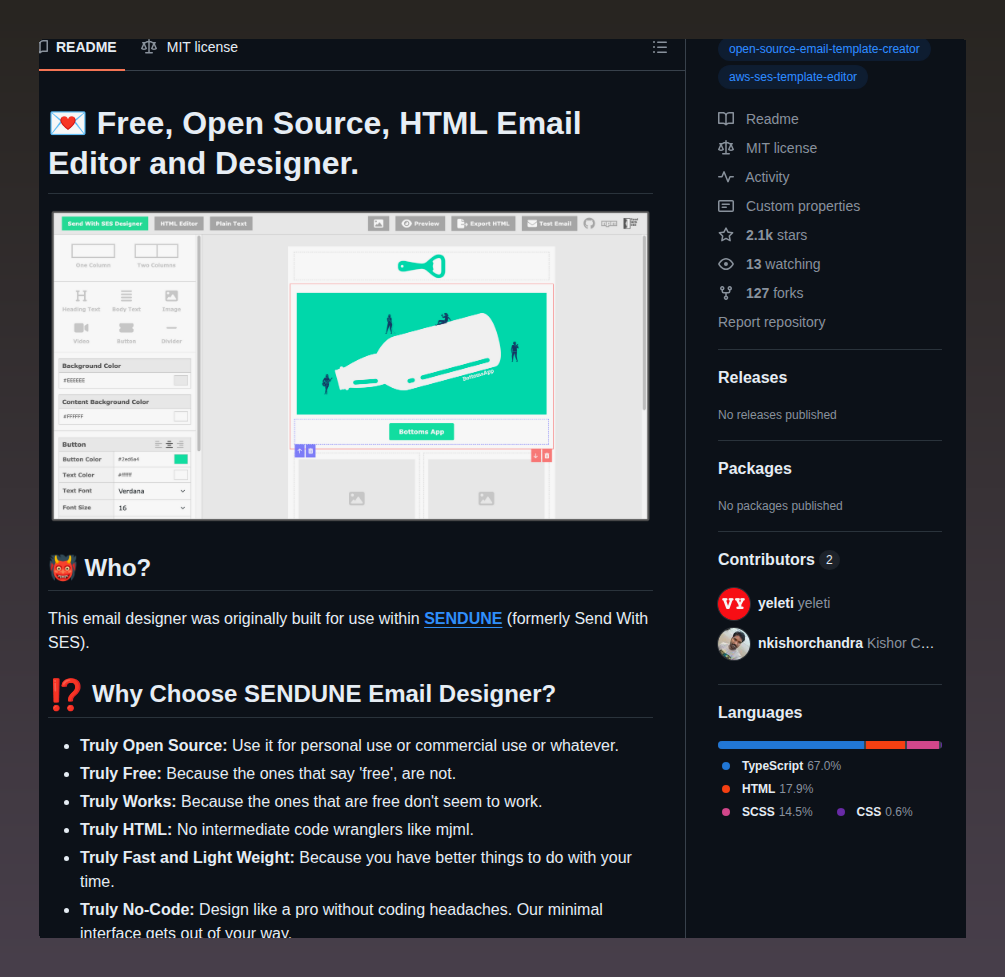 Sendwithses Drag And Drop Email Designer screenshot