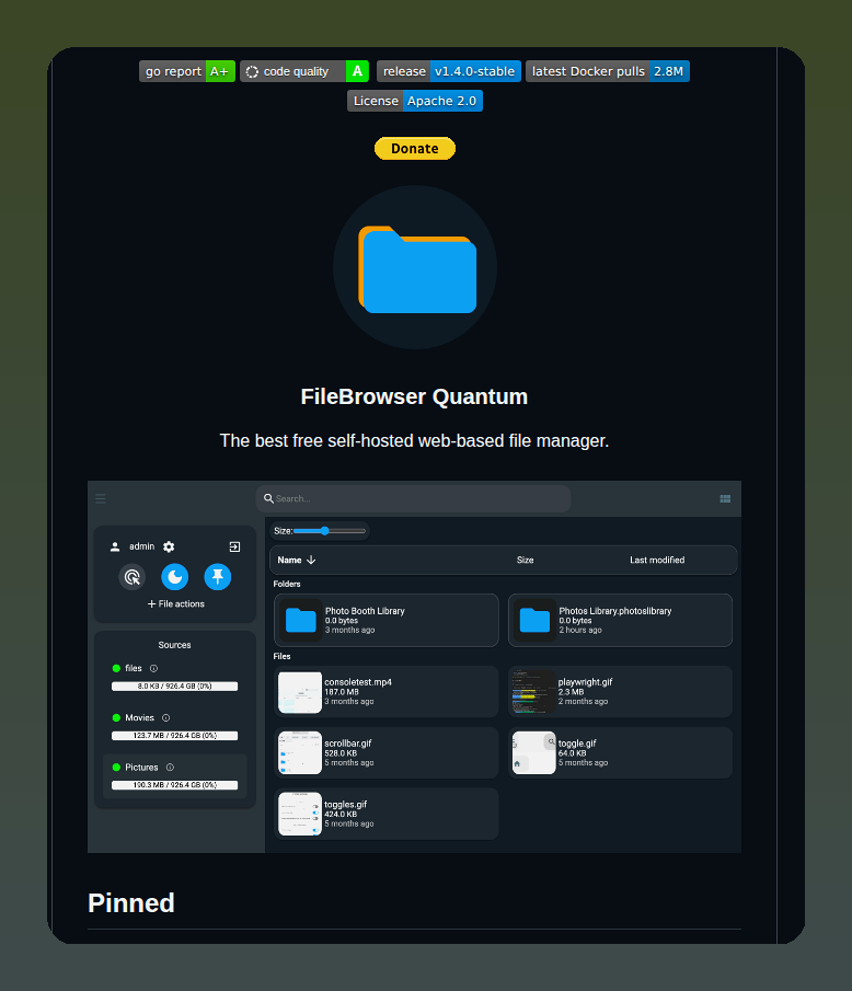 Gtsteffaniak Filebrowser screenshot