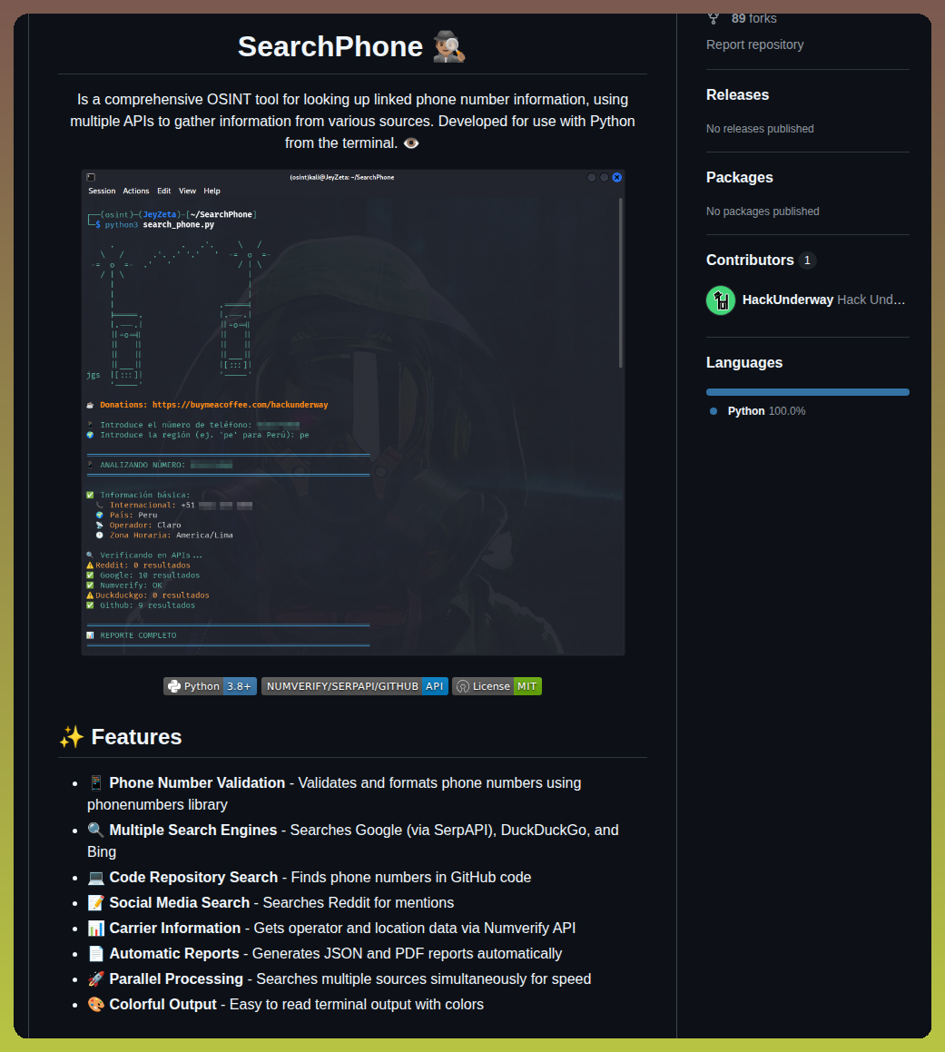Hackunderway Searchphone screenshot