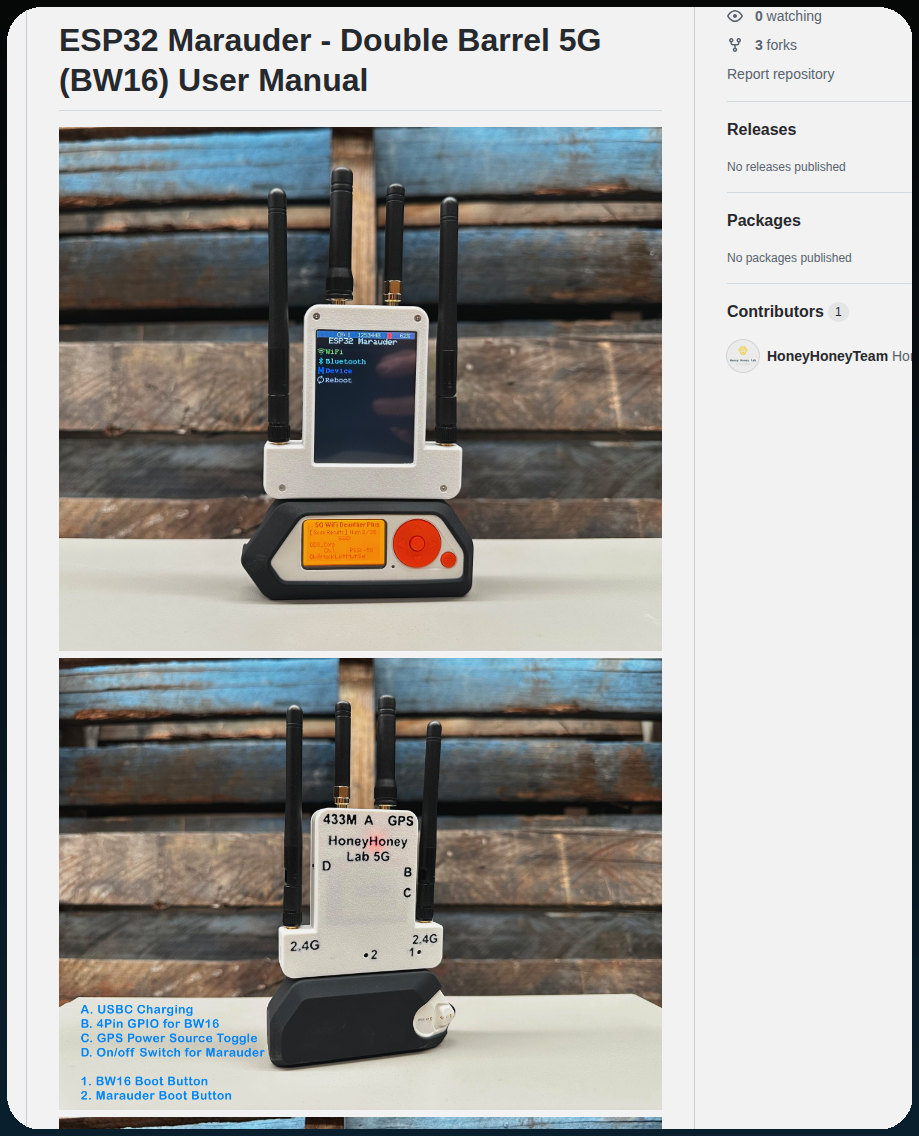 Honeyhoneyteam Esp32 Marauder Double Barrel 5g screenshot