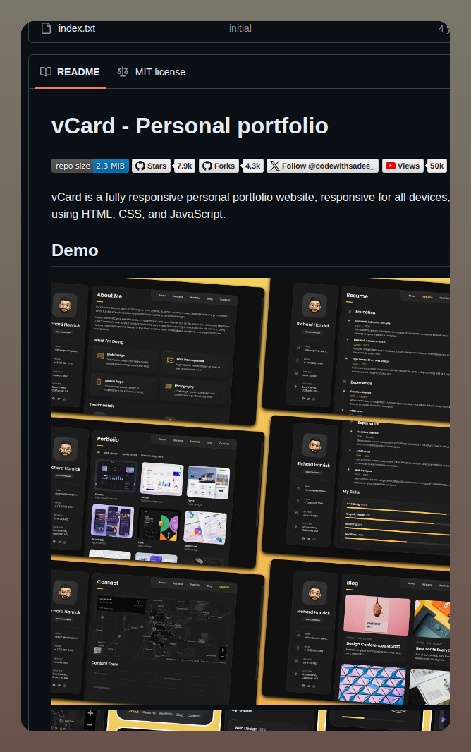 Codewithsadee Vcard Personal Portfolio screenshot