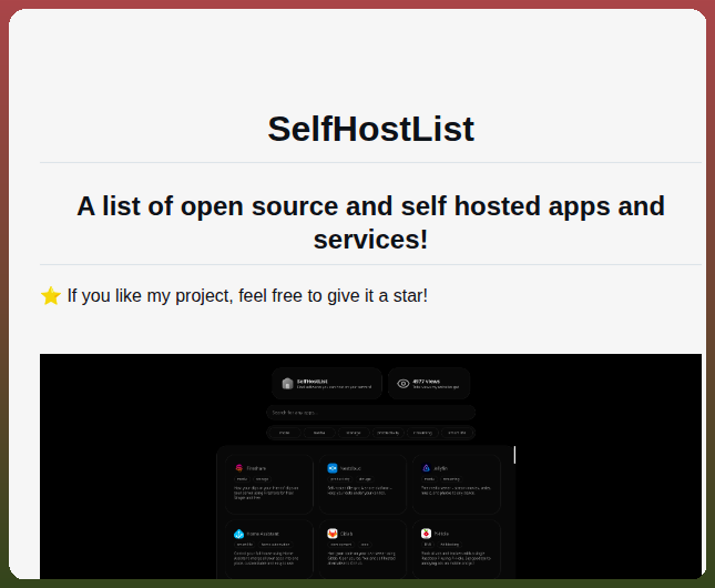 Buage Selfhostlist screenshot