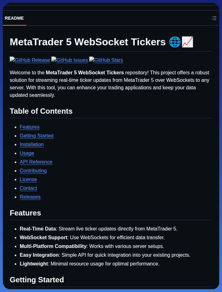 Mainpclab Metatrader5 Websocket Tickers screenshot