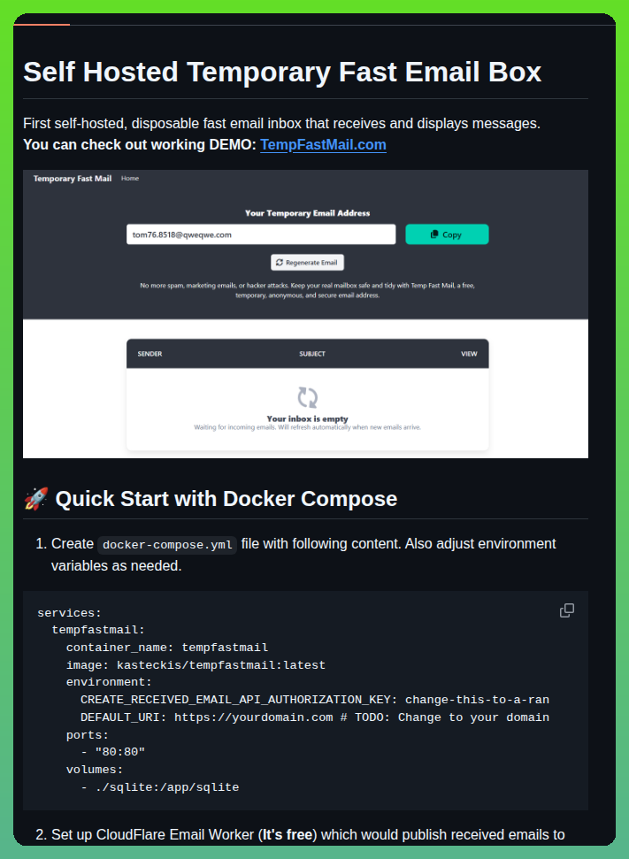 Kasteckis Tempfastmail screenshot