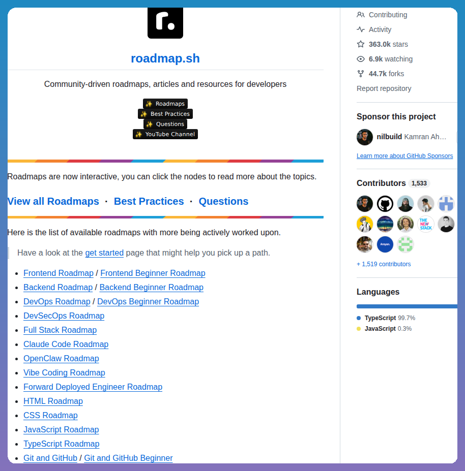 Kamranahmedse Developer Roadmap screenshot