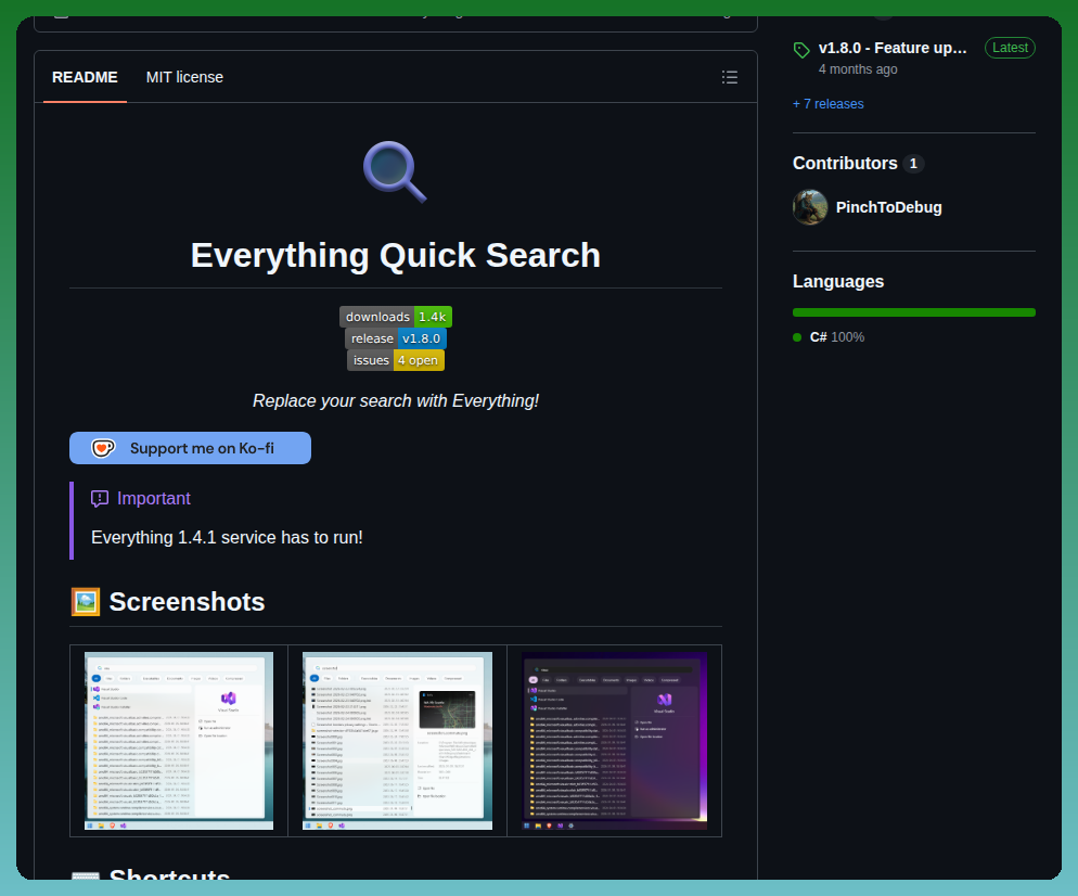 Pinchtodebug Everythingquicksearch screenshot