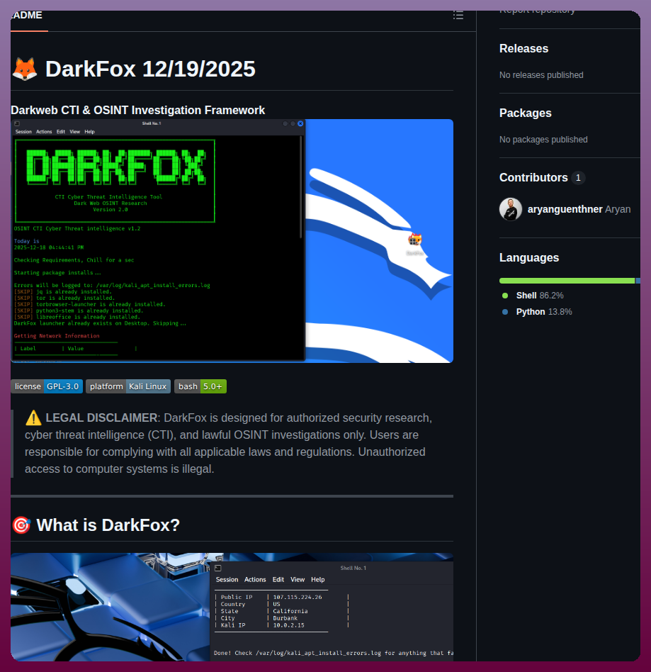 Aryanguenthner Darkfox screenshot