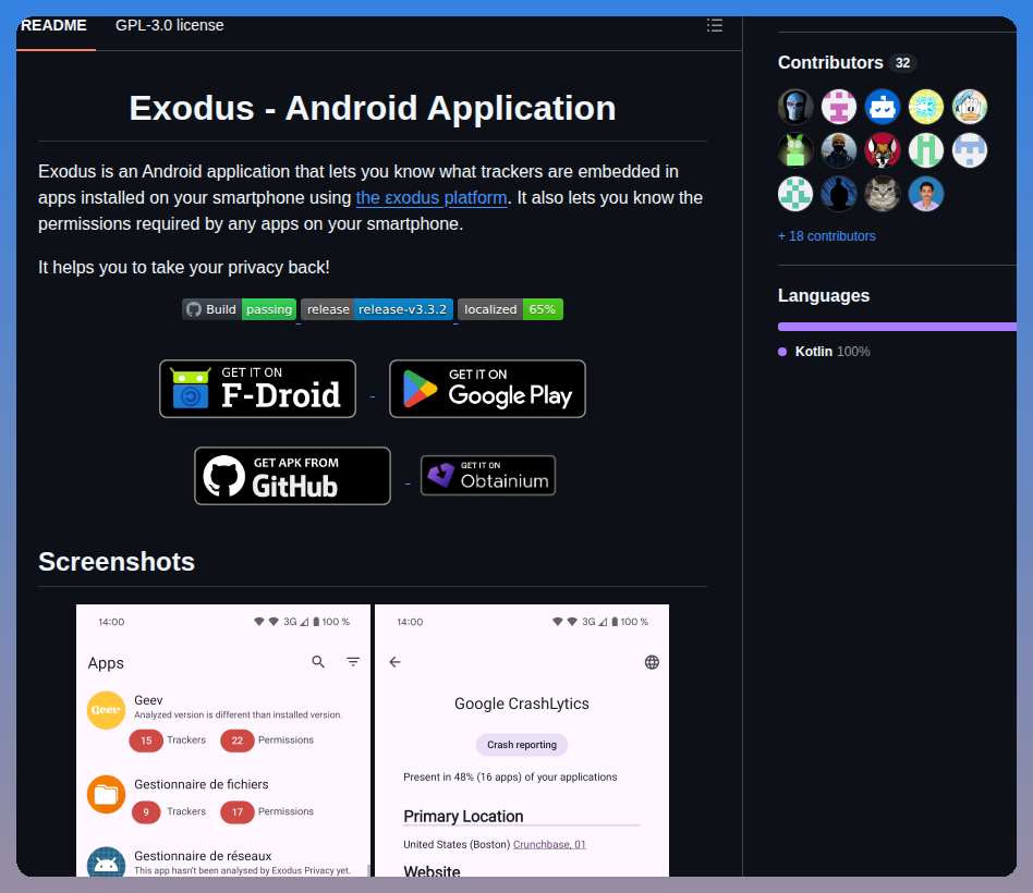 Exodus Privacy Exodus Android App screenshot