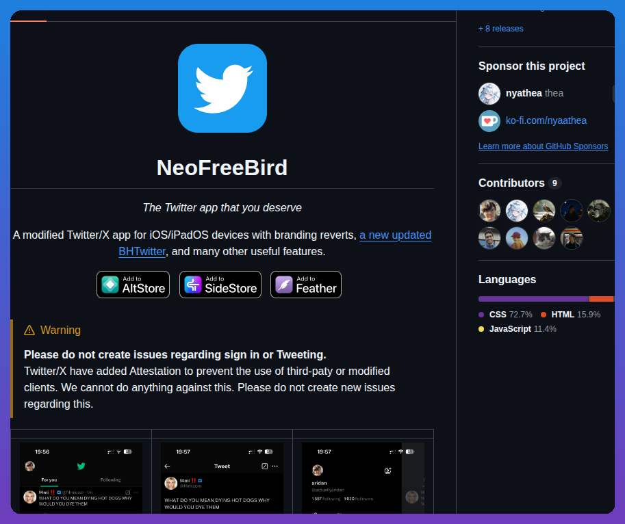 Neofreebird App screenshot
