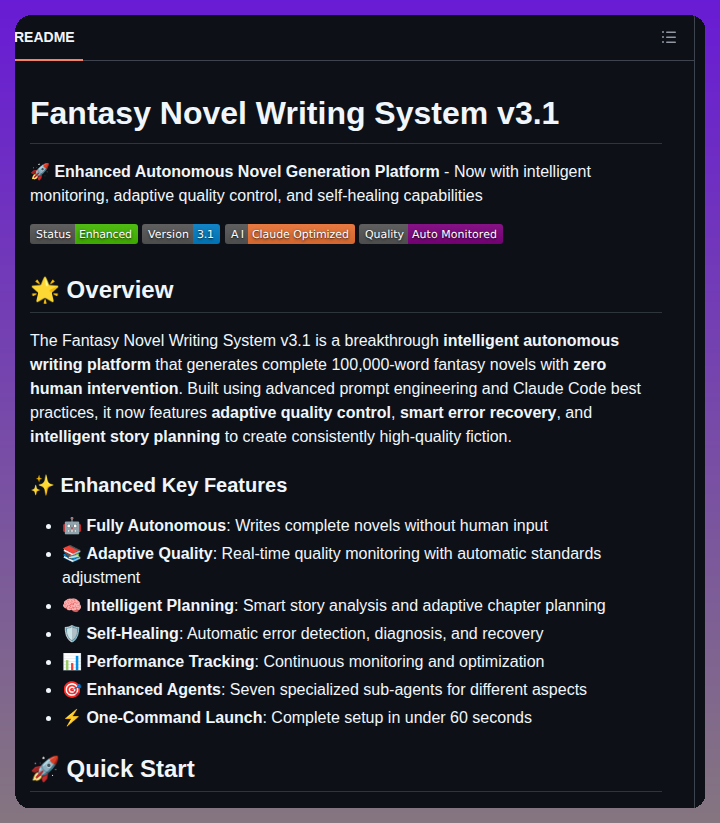 Forsonny Claude Code Novel Writer screenshot