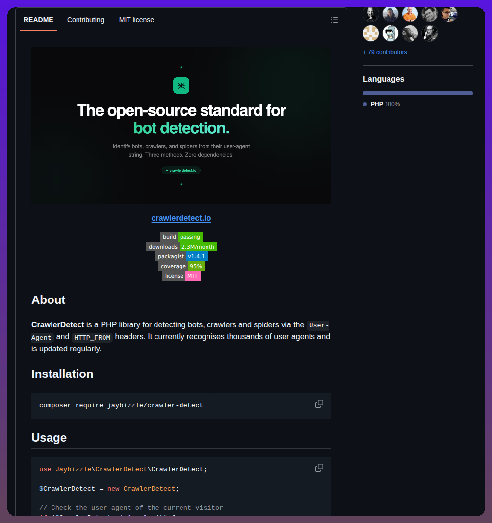 Jaybizzle Crawler Detect screenshot