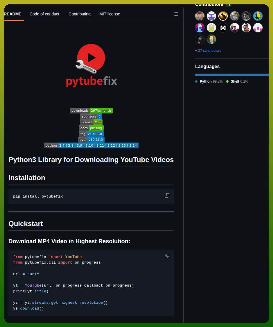 Juanbindez Pytubefix screenshot