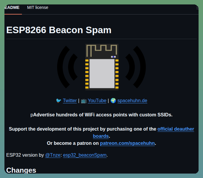 Spacehuhn Esp8266_beaconspam screenshot