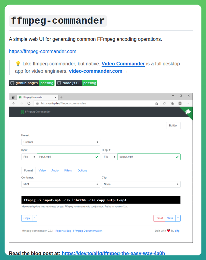 Alfg Ffmpeg Commander screenshot