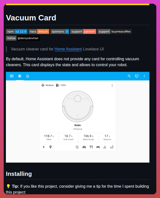 Denysdovhan Vacuum Card screenshot