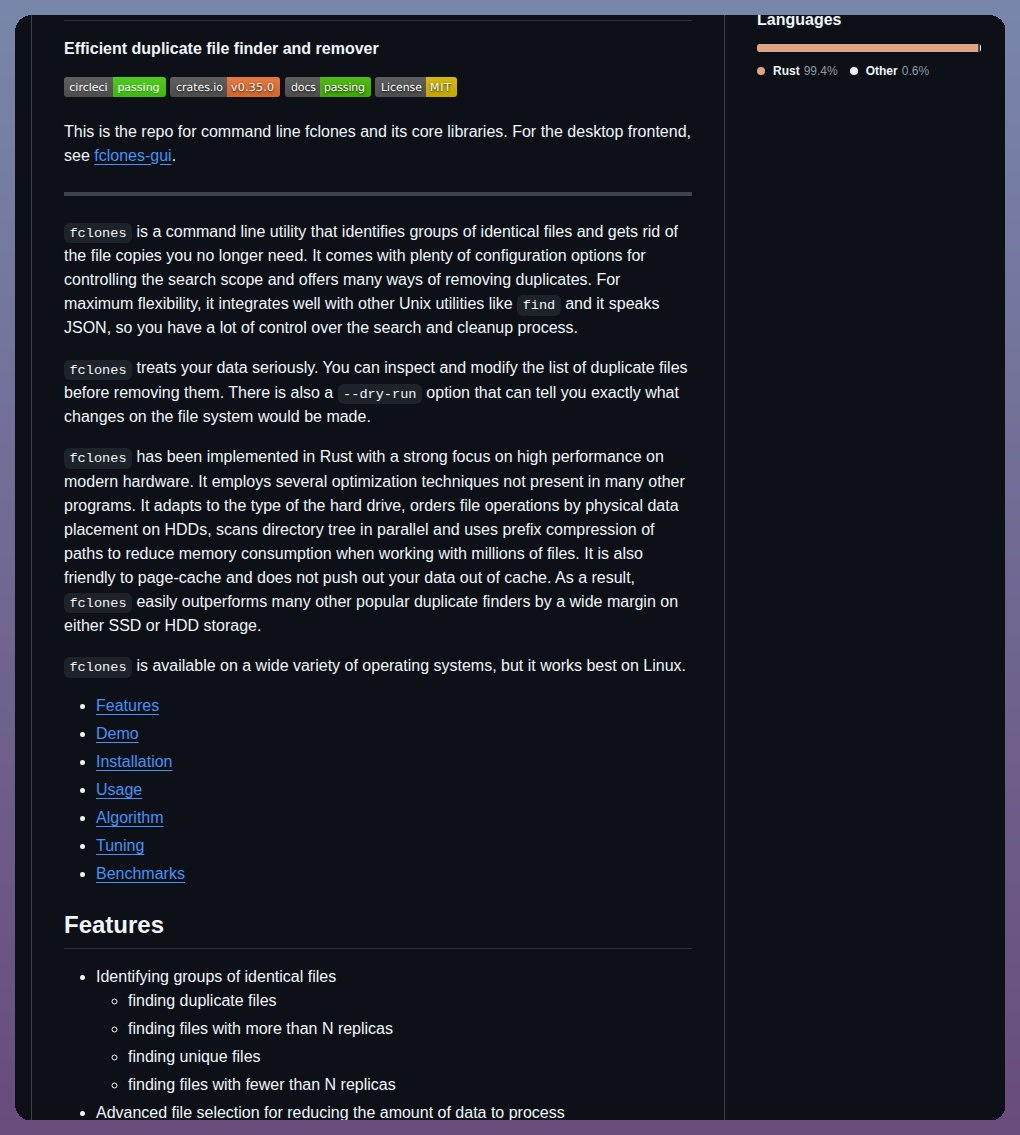 Pkolaczk Fclones screenshot