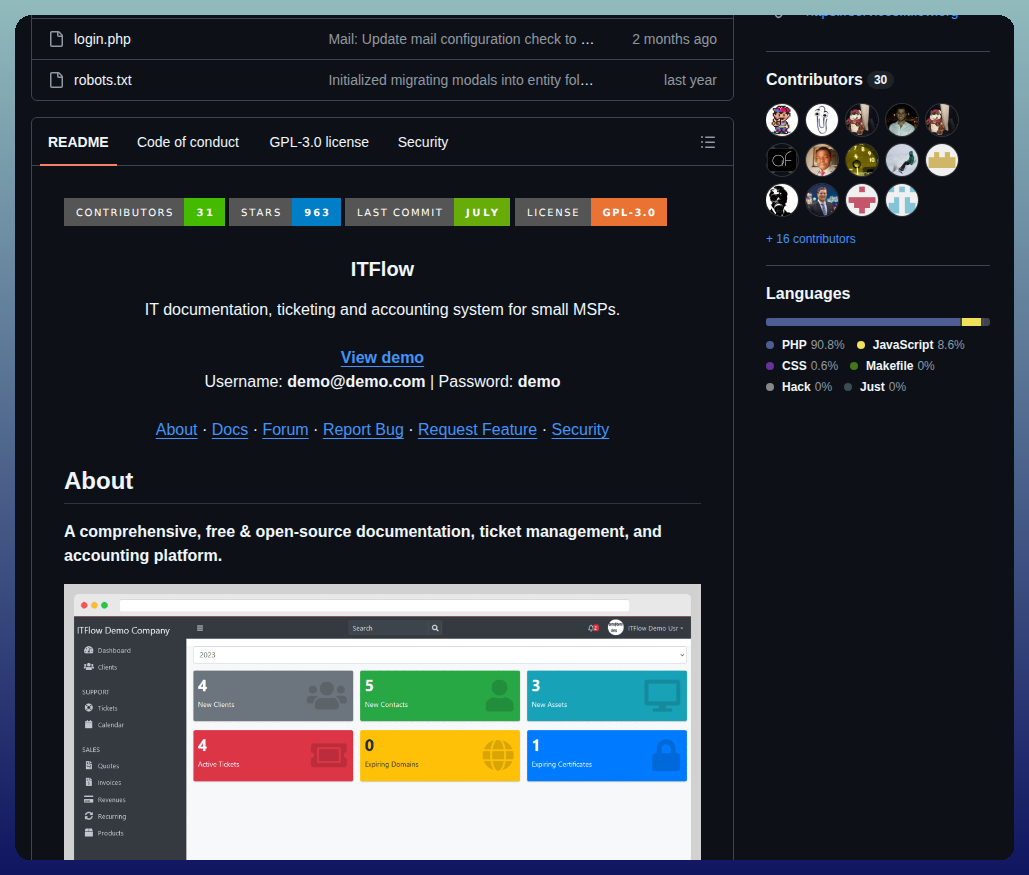 Itflow Org Itflow screenshot