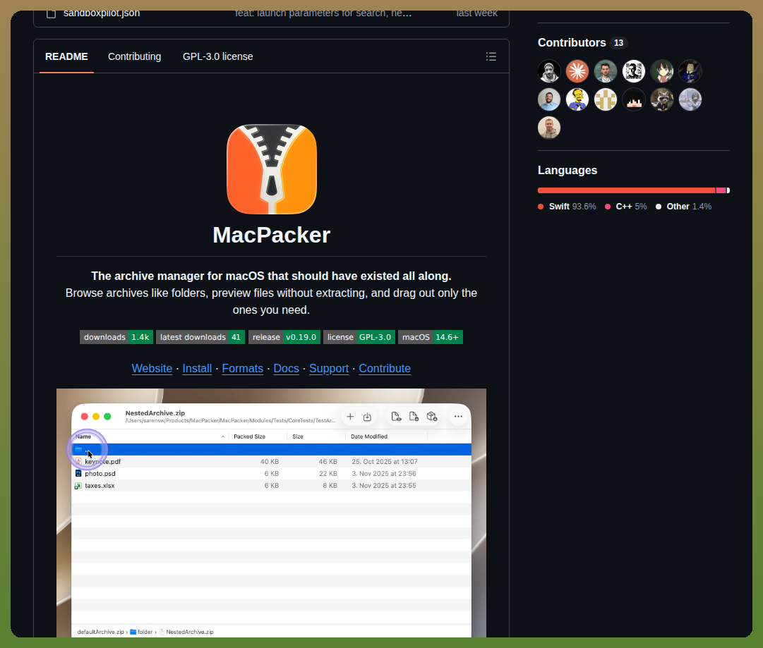 Sarensw Macpacker screenshot