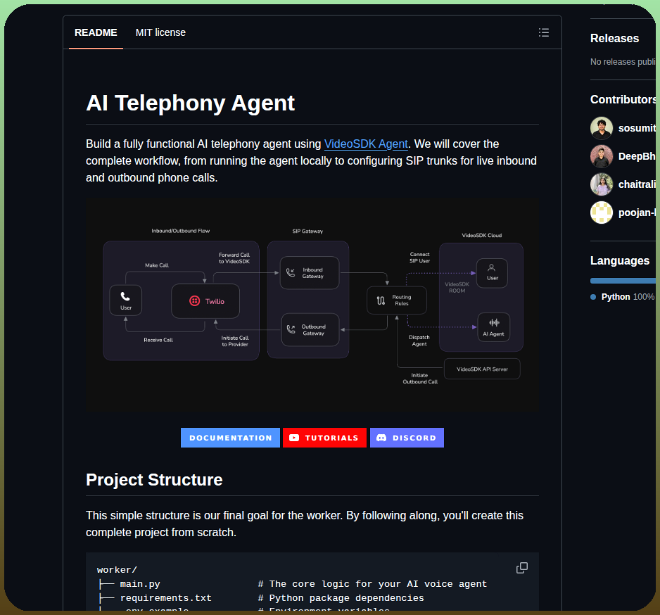 Videosdk Community Ai Telephony Demo screenshot