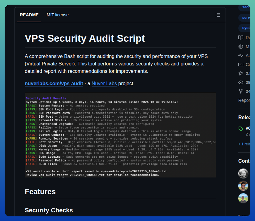 Nuver Labs Vps Audit screenshot