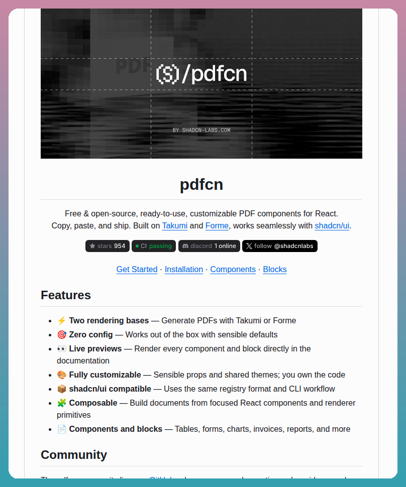 Shadcn Labs Pdfcn screenshot
