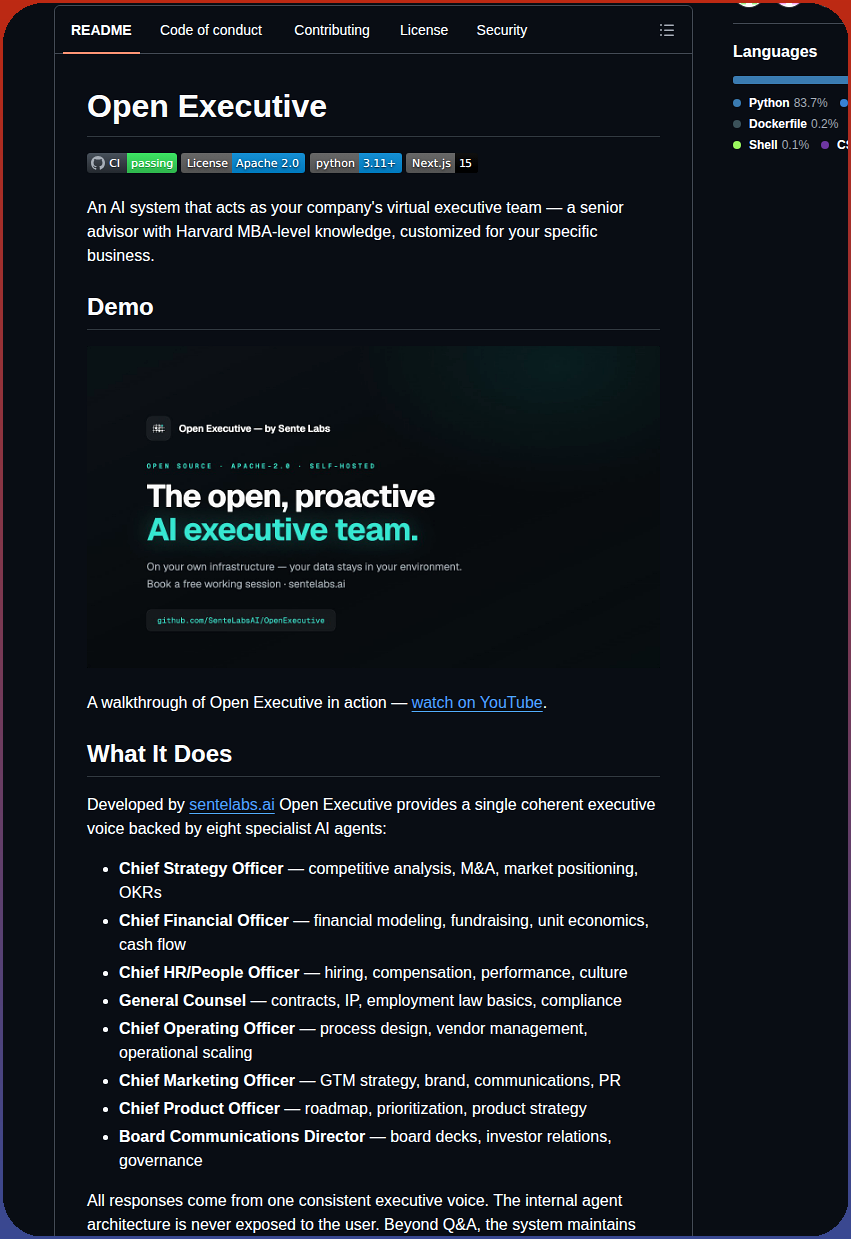 Sentelabsai Openexecutive screenshot