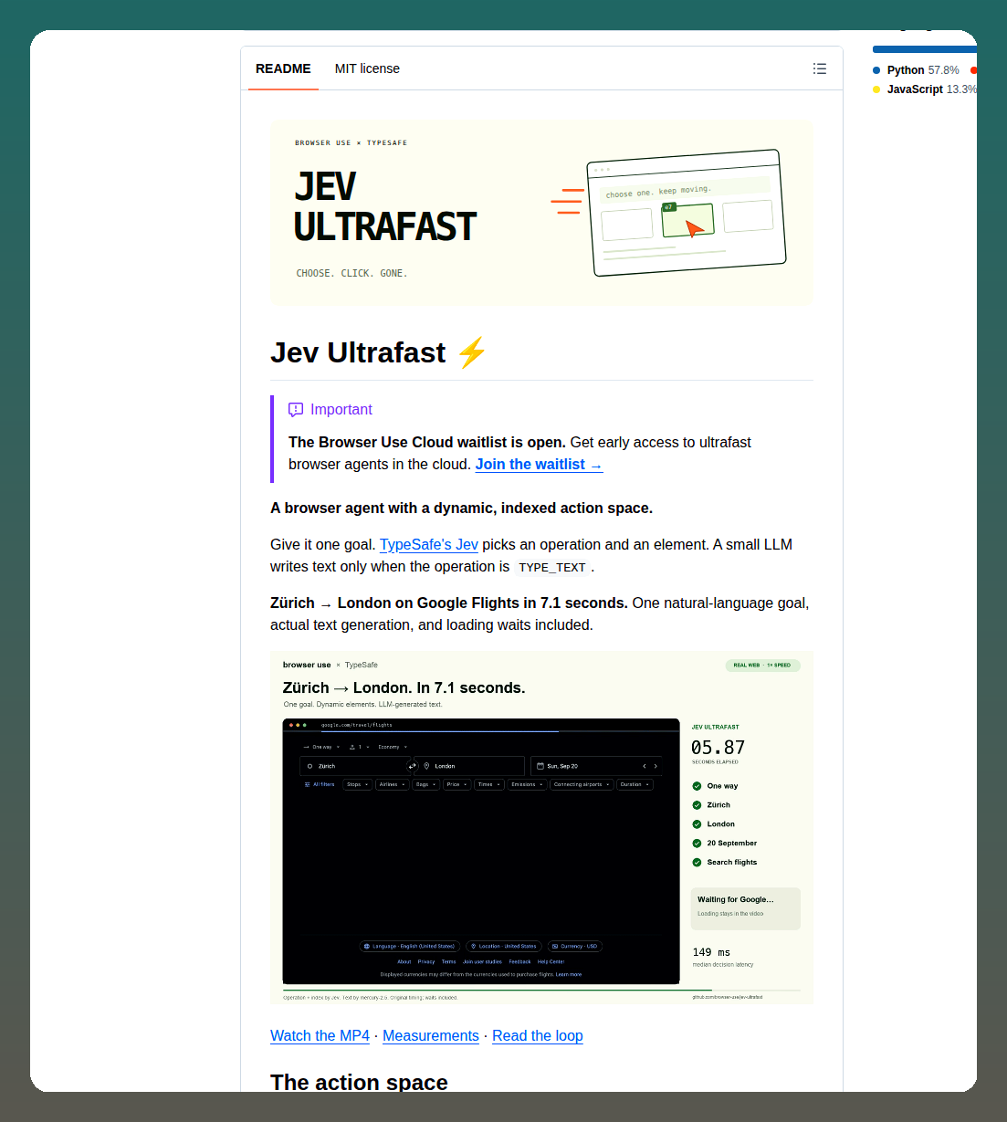 Browser Use Jev Ultrafast screenshot