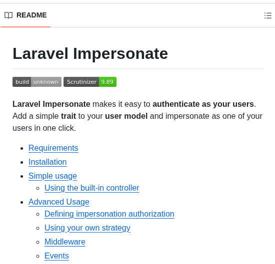 404labfr Laravel Impersonate screenshot